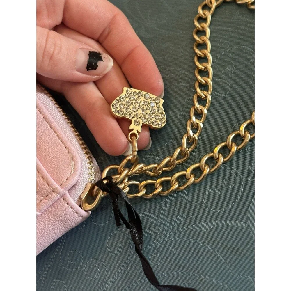 NWT Juicy Couture Kingdom Wristlet Zip Wallet Raspberry Tart Velour Rhinestone
